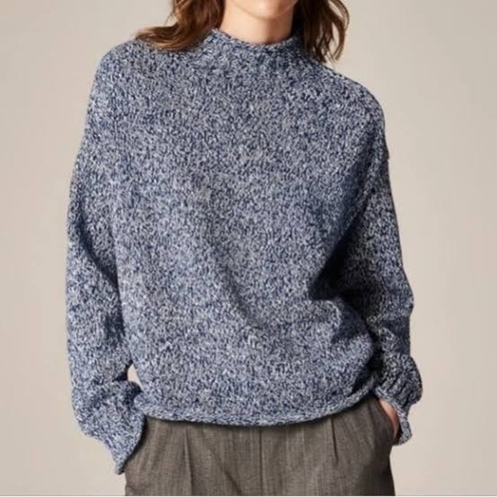 J.Crew Nautical Marled Preppy Relaxed Rollneck Sweater Blue 100% Cotton Women L